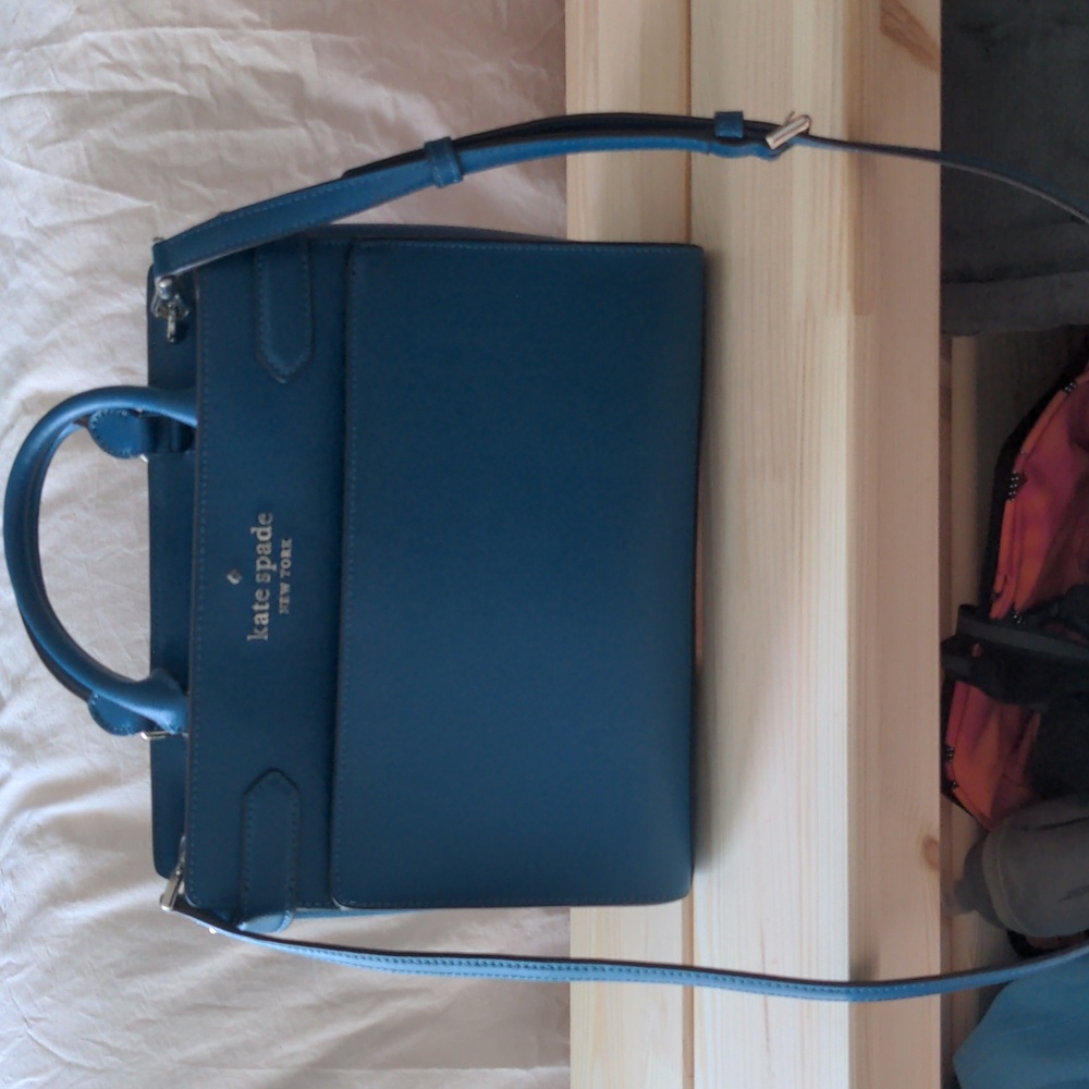 Like-new blue Kate Spade medium satchel with shoulder strap